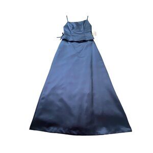 After Six Dress Womens 10 Blue Matte Satin 2pc Formal Gown Top Long Skirt‎ VTG